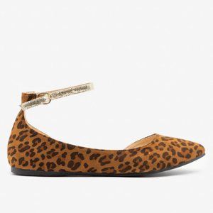M&L Women Faux Suede Cracked Gold Strap Ballet Flats - Leopard - Size 8.5